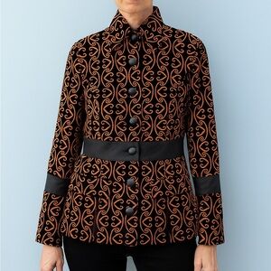 Vintage Andrea Becker Velour Brown and Orange Print Jacket